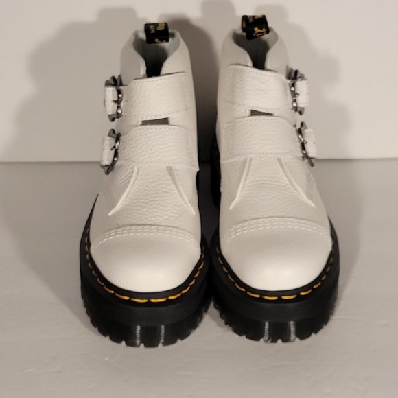 $200 Dr. Martens Womens Devon Flower Leather Platform Boots White Milled Size 7 - Picture 4 of 6